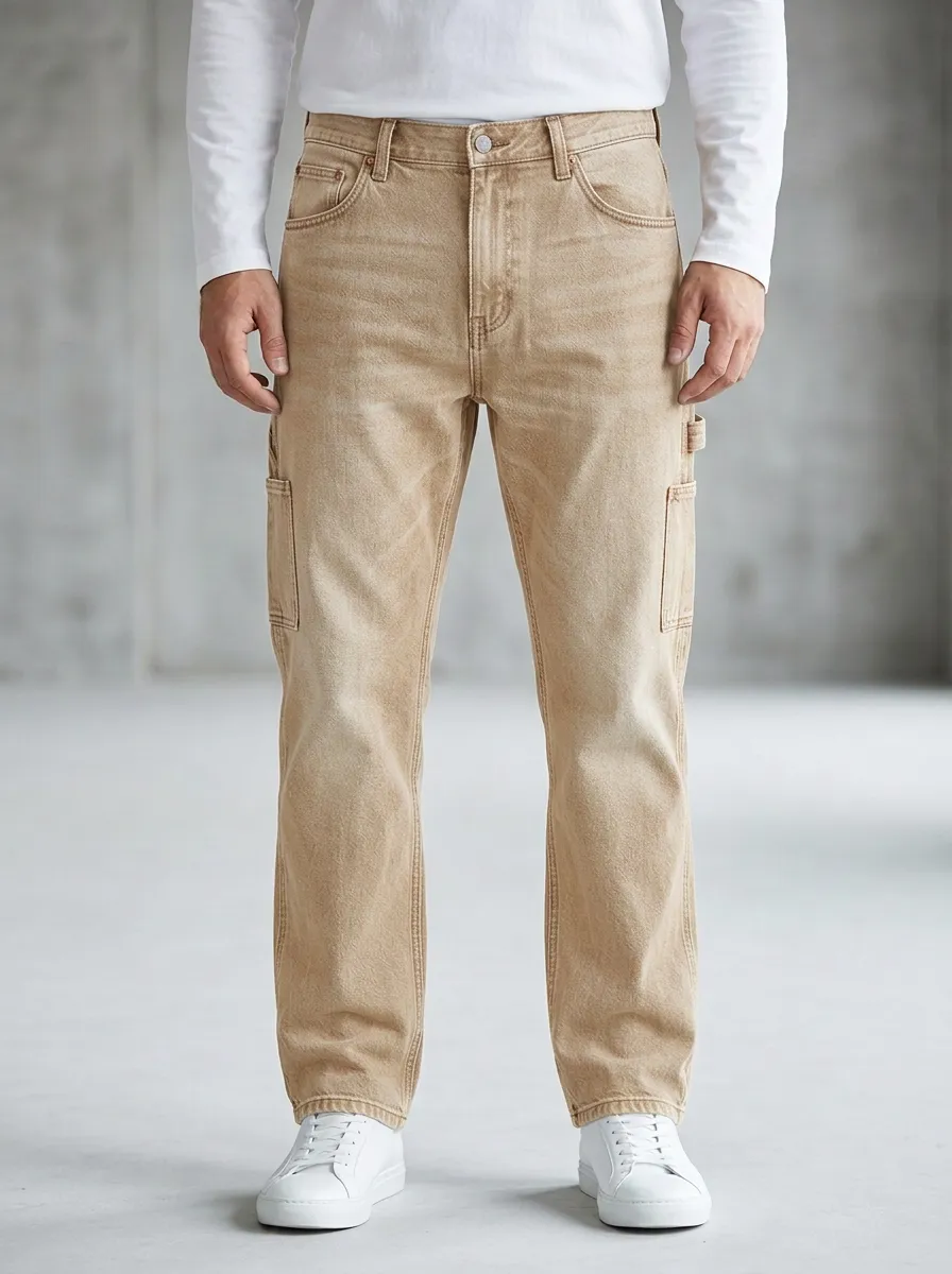 Streetwear Washed Utility Cargo Jeans