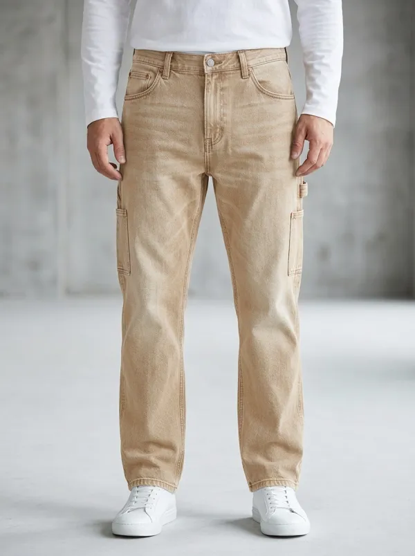 Streetwear Washed Utility Cargo Jeans