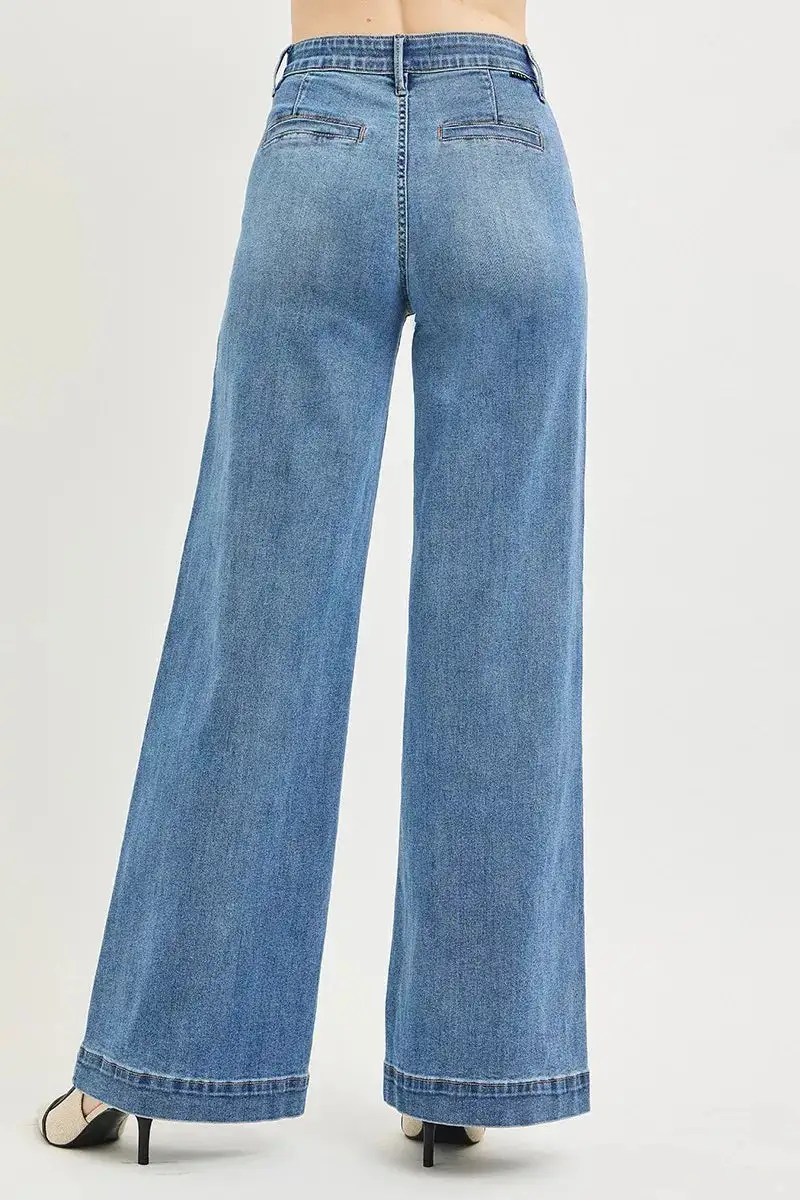 High Rise Elastic Waist Wide Leg Jeans