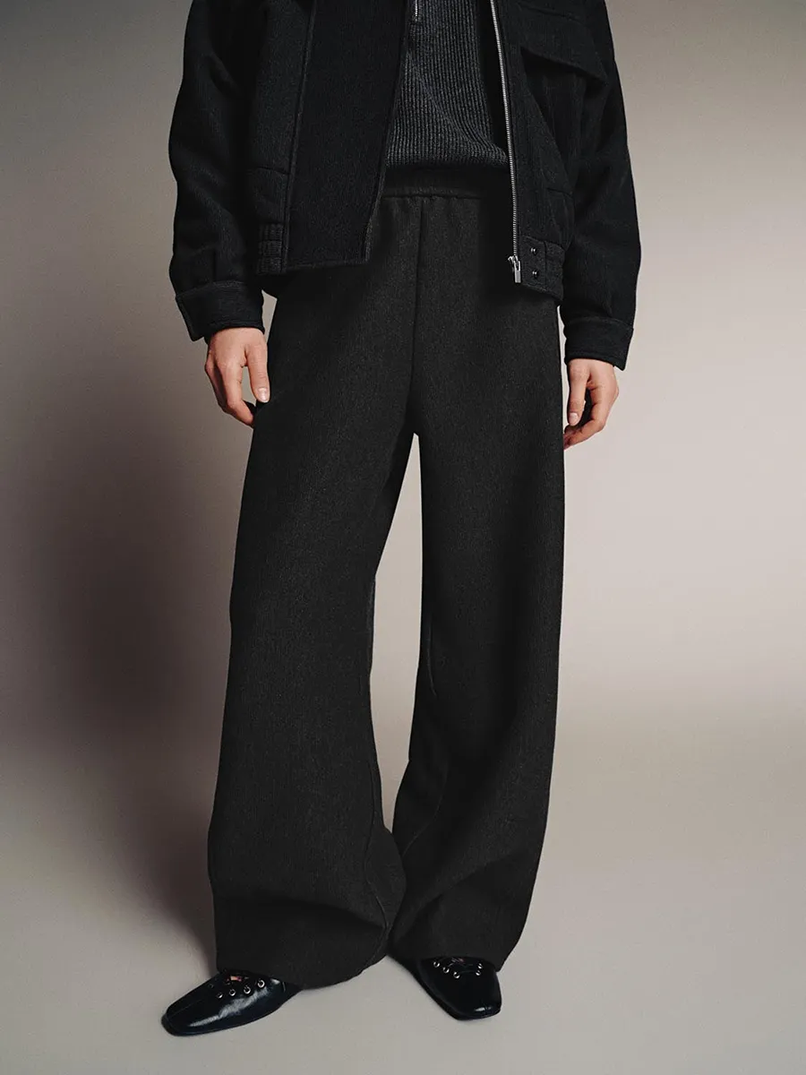 Ladies' Dark Grey Elastic Casual Straight-Leg Trousers