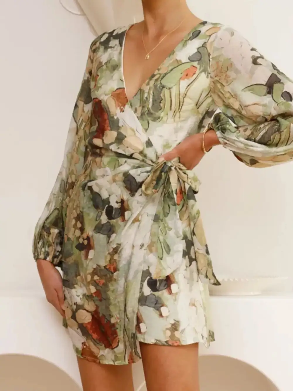 Tie Waist Long Sleeve Dress Casual
