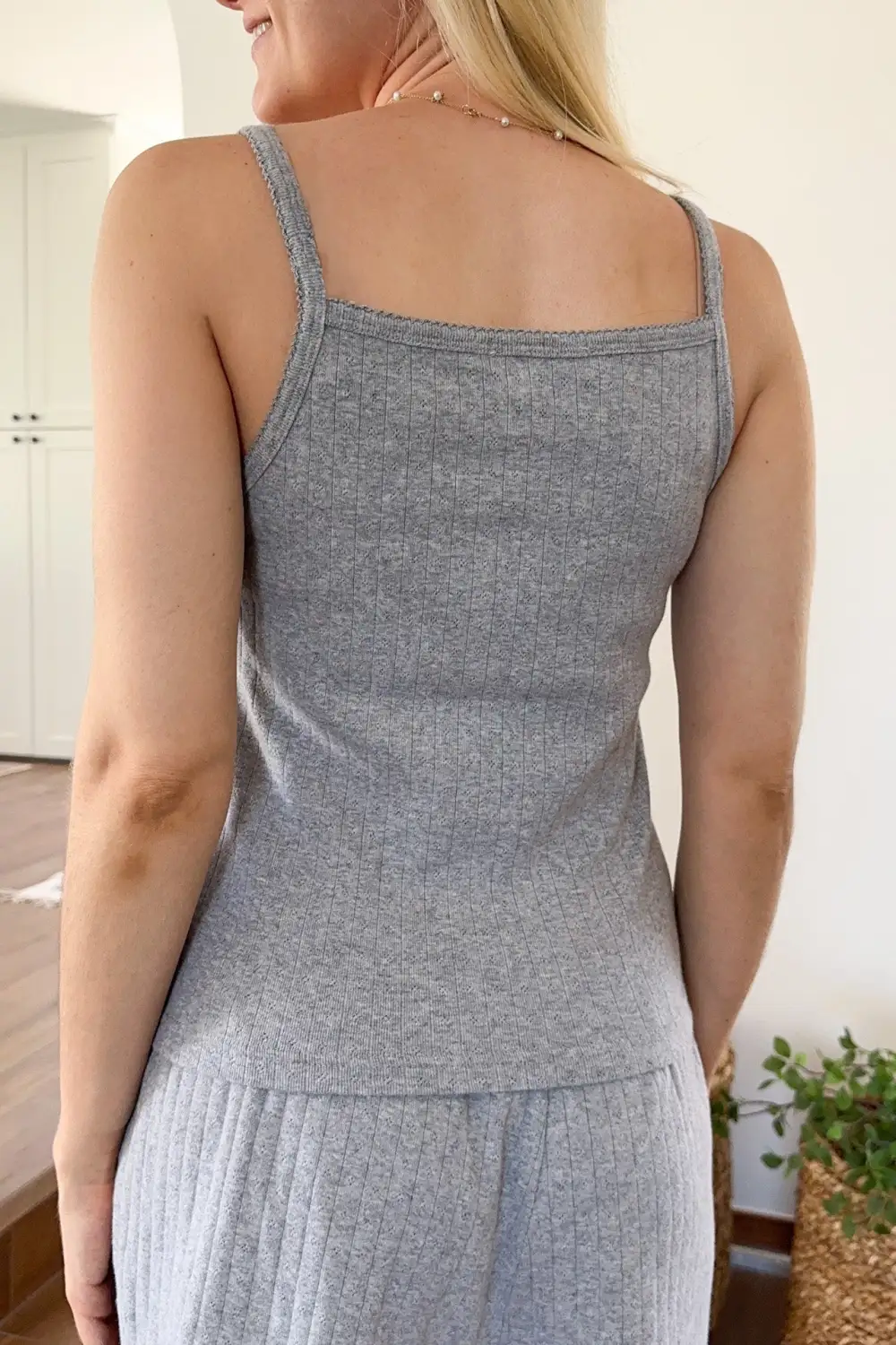 Boxy Fit Ribbed Knit Pointelle Tank Top