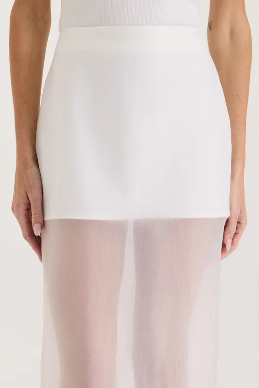 White Sheer Organza Midi Skirt