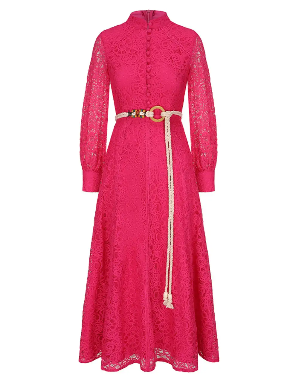 Lace Edwardian Stand Collar Maxi Dress