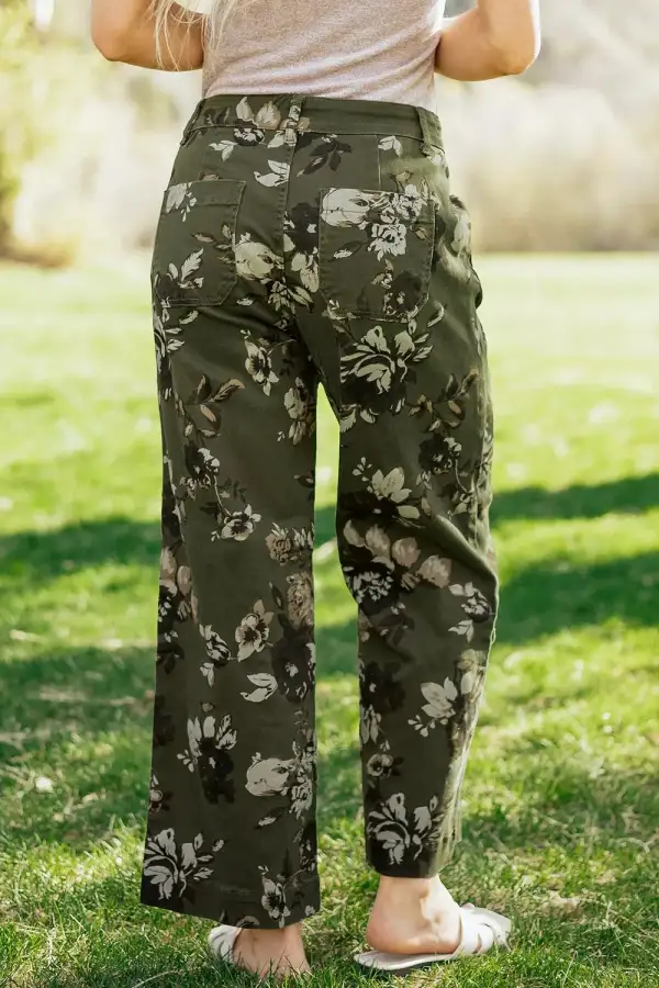 High Rise Floral Print Wide Leg Jeans