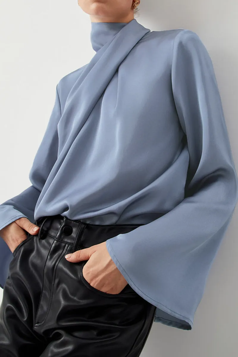 Pleated Asymmetric Hem Blouse