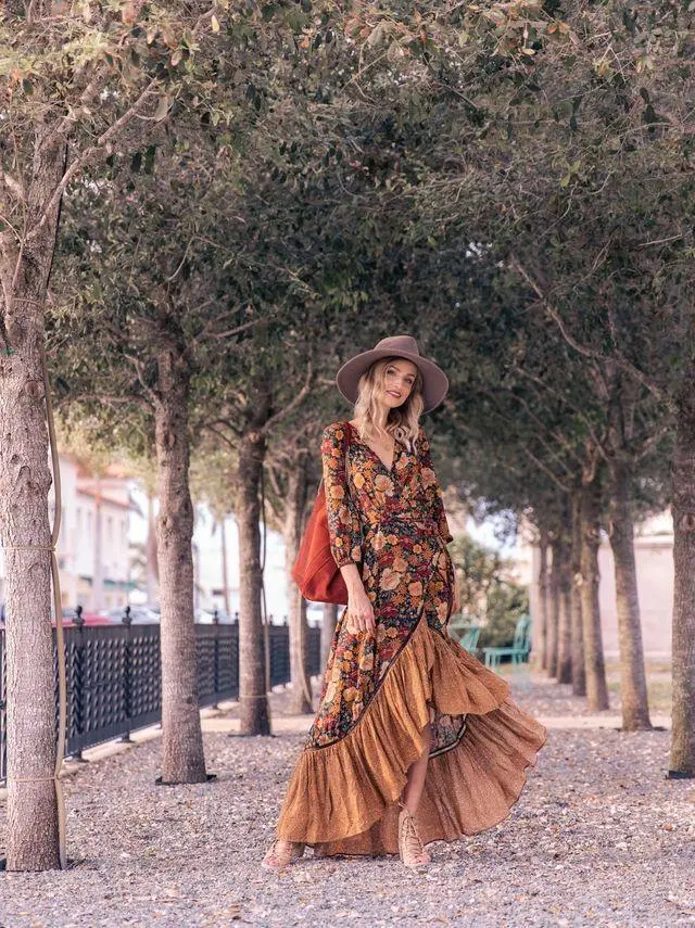 Floral Vintage Irregular Maxi Wrap Dress