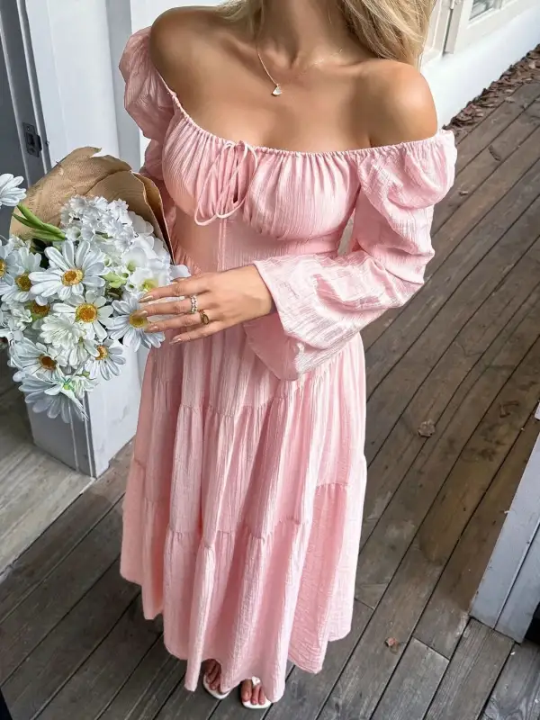 Textured Detail Tiered Midi Dress