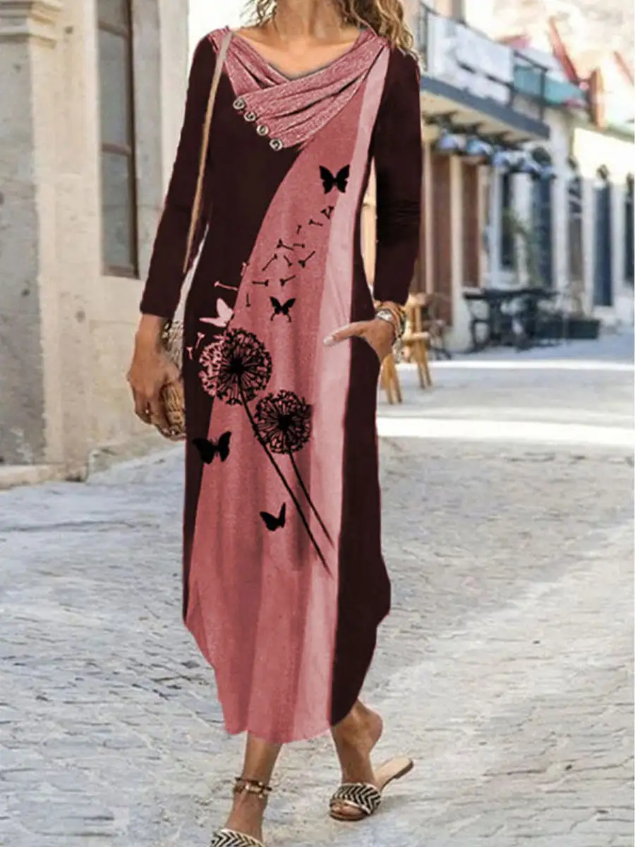 Ethnic print long-sleeved dress
