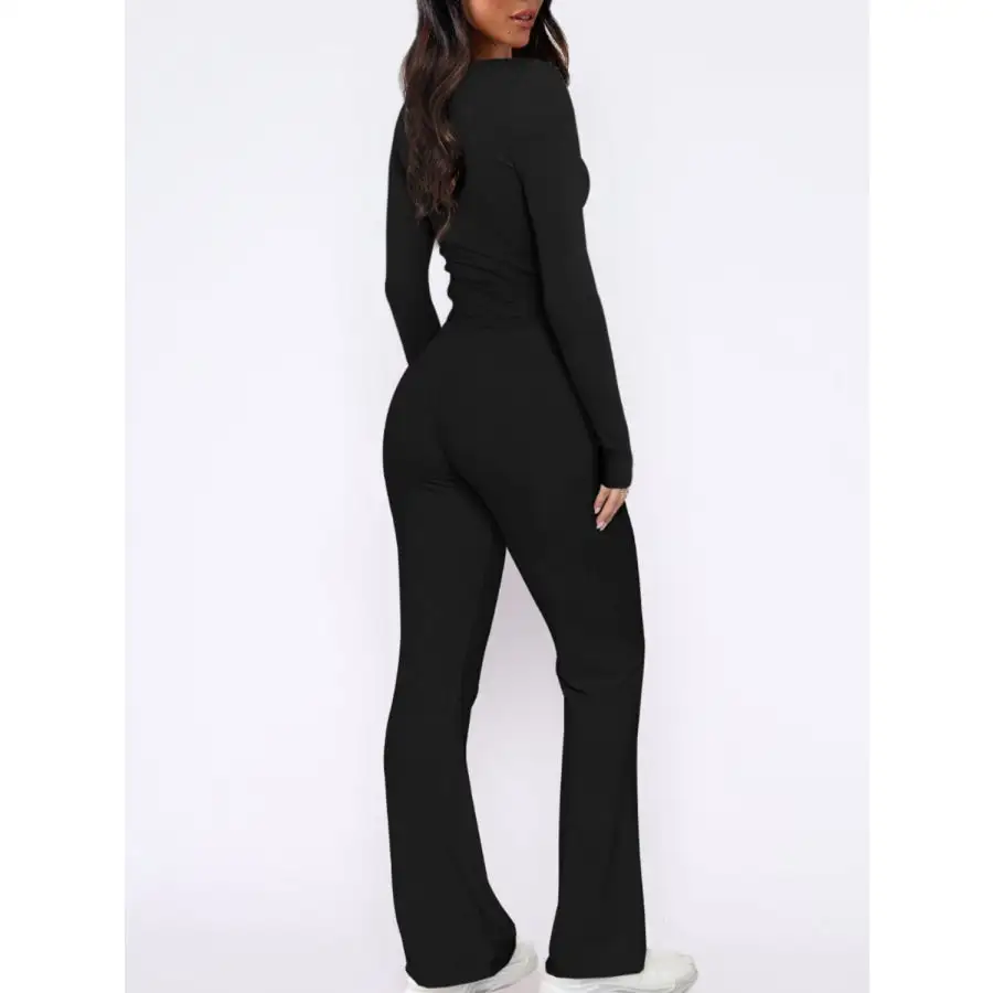V Neck Long Sleeve Top and Pants Set
