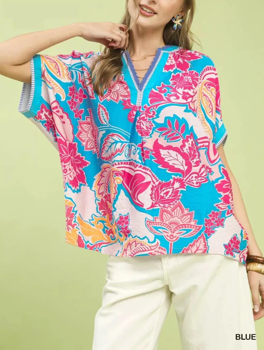 Abstract Print Wide Leg Relaxed Short Sleeve Top