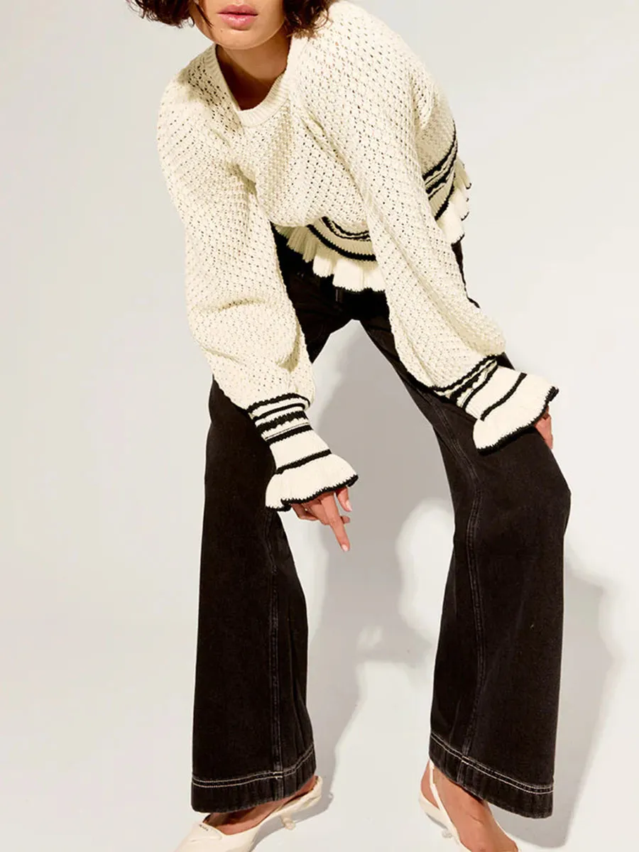 RUFFLED ROUND NECK KNIT TOP