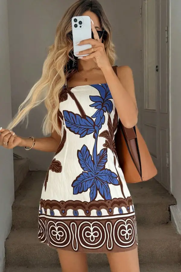 Printed Color Block Mini Dress