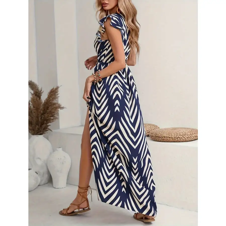 Everyday Printed V Neck Cap Sleeve Maxi Dress