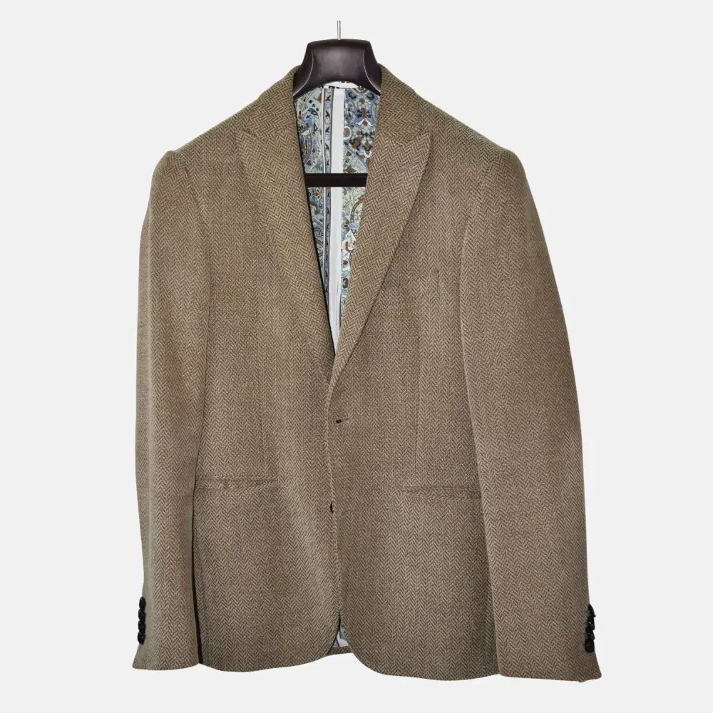 Herringbone Wool Cotton Blazer Jacket