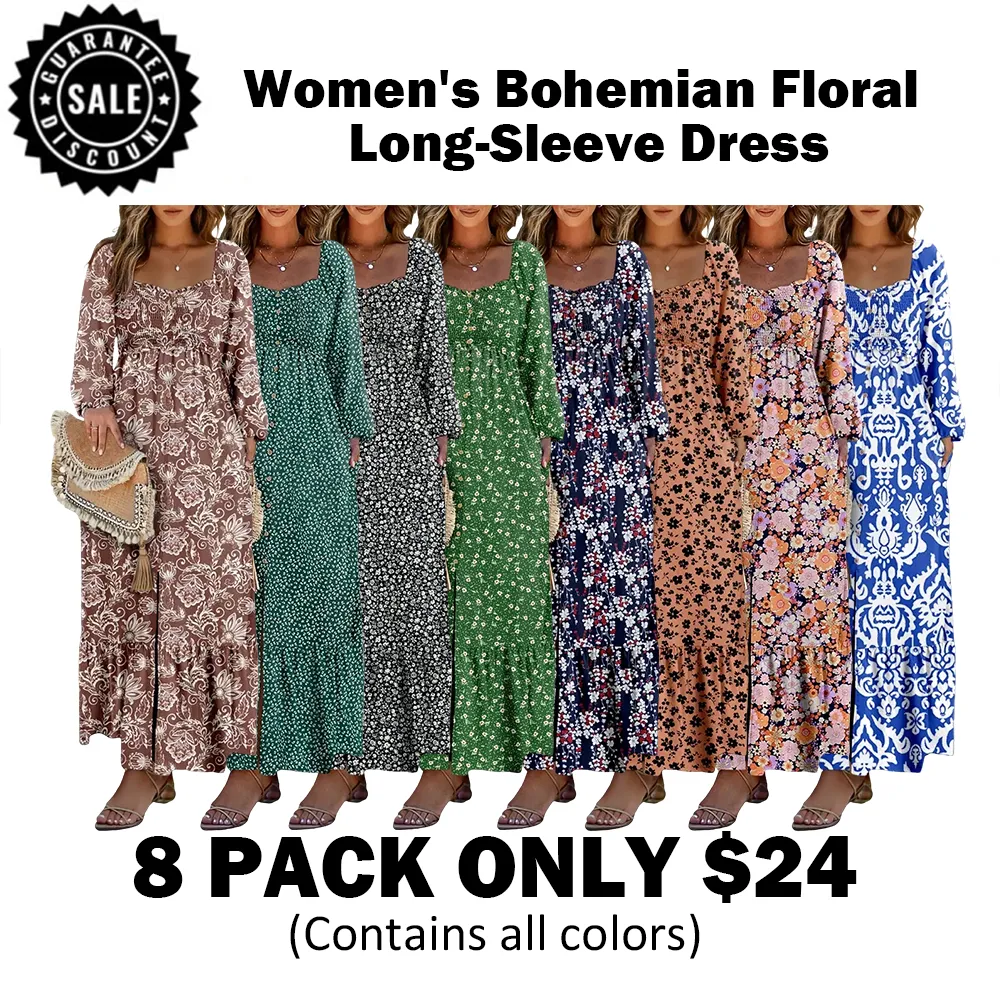 🔥Women's Bohemian FloralLong-Sleeve Dress