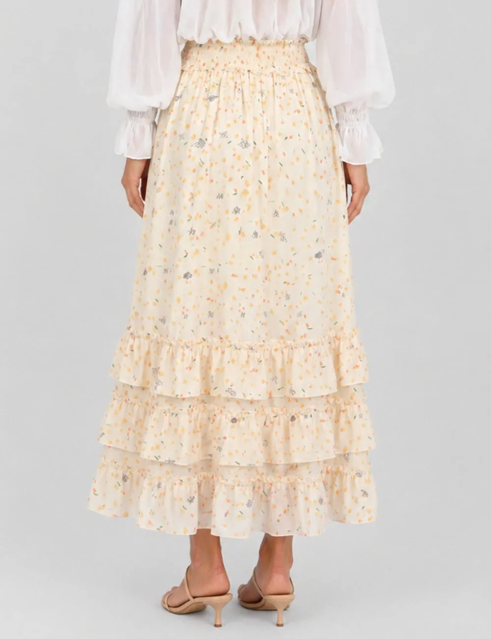Tiered Ruffle Smocked Waist Maxi Skirt