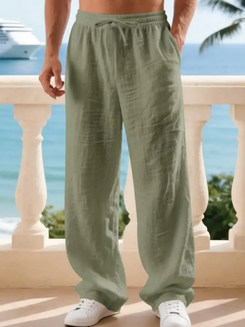 Men's classic linen casual straight-leg pants, breathable, comfortable, and stylish long pants