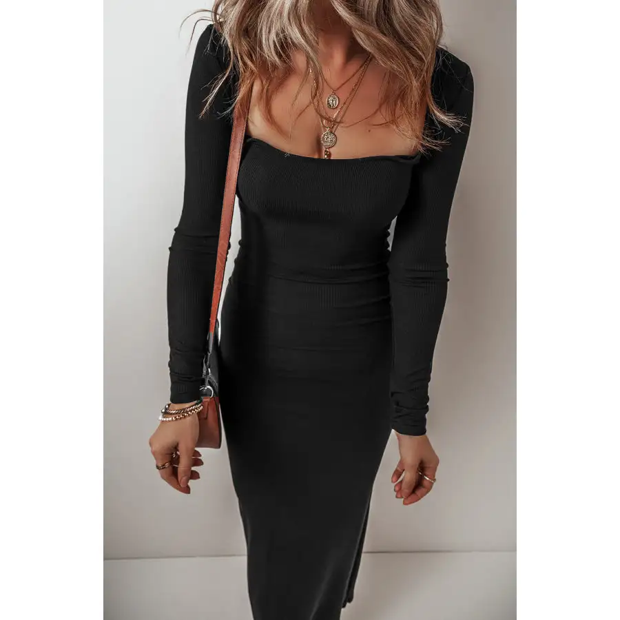 Relaxed Square Neck Long Sleeve Maxi Dress