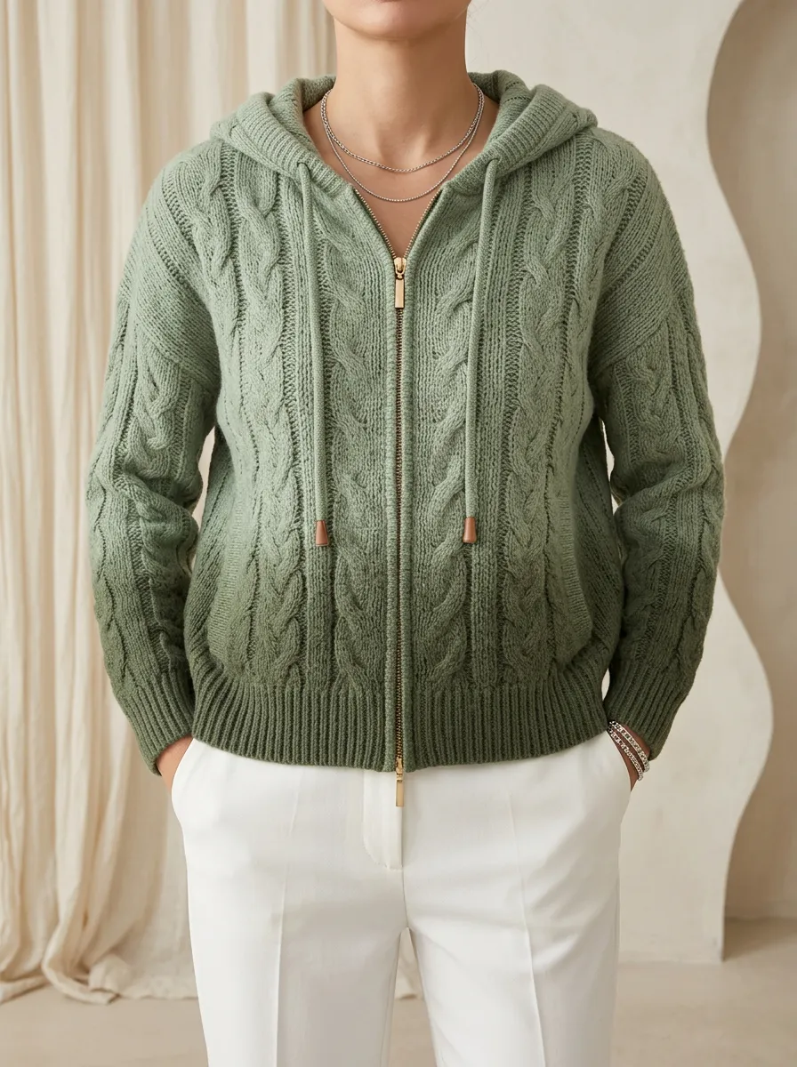 Refined Heritage-Look Women's Hooded Knit Cardigan