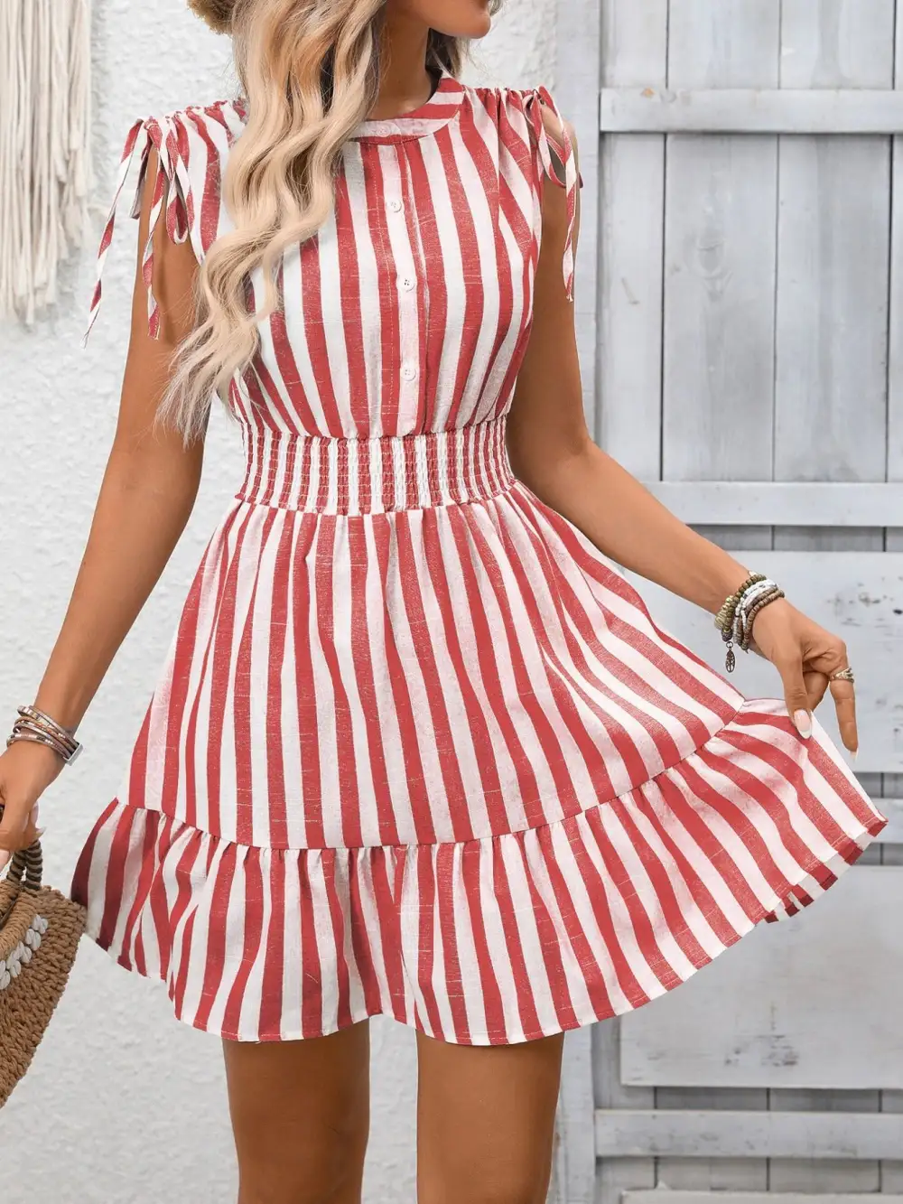 Clean Line Striped Ruffle Dress