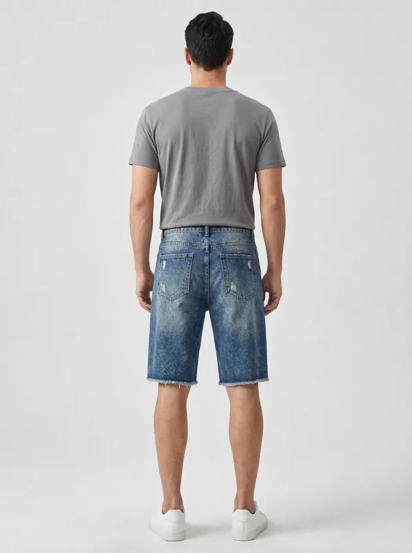 Men's Contemporary Distressed Raw Hem Distressed Denim Shorts