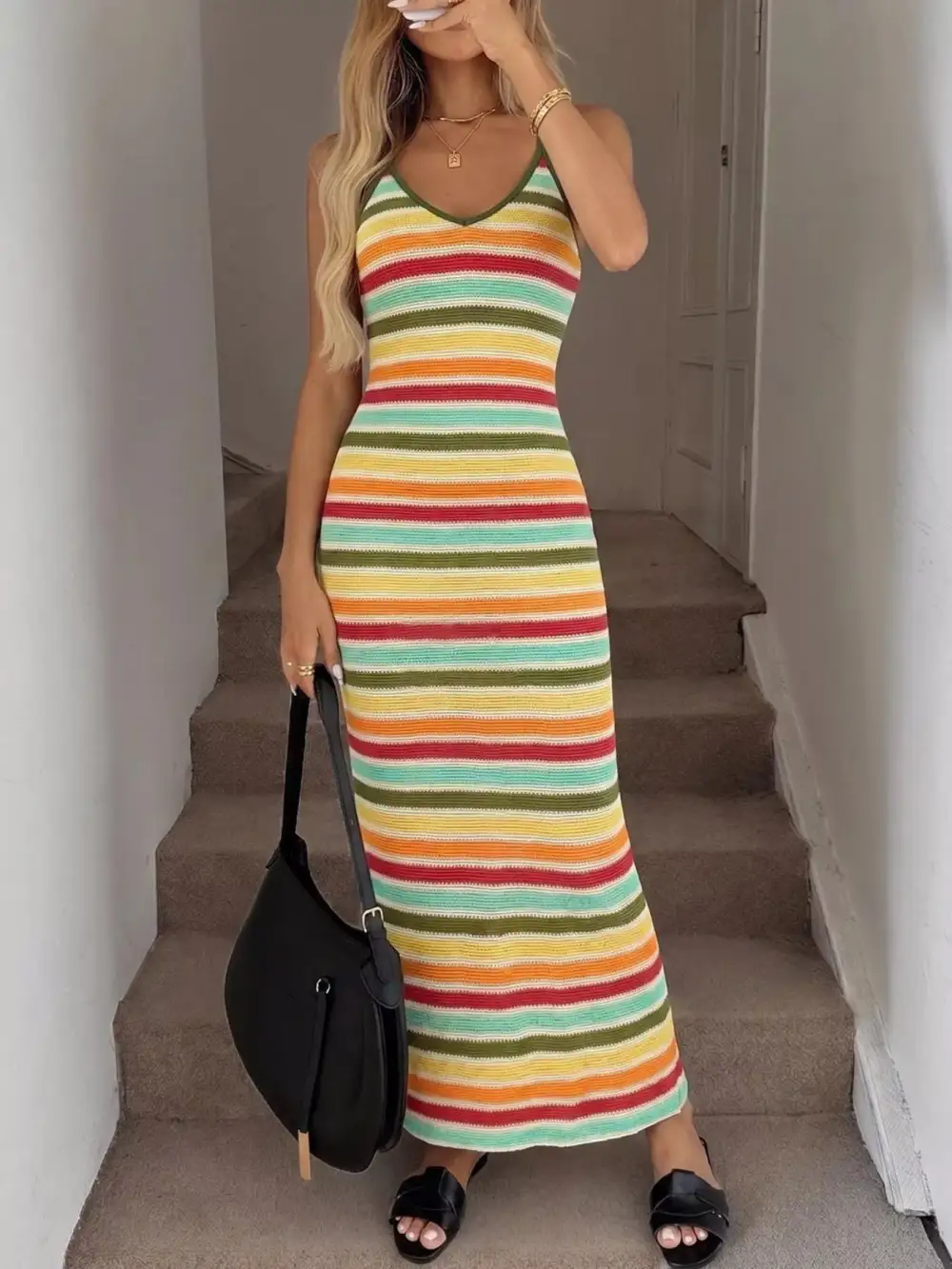 Striped Knit Midi Dress