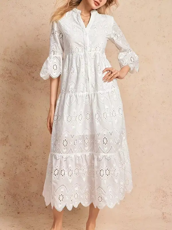 Eyelet Tiered Midi Dress