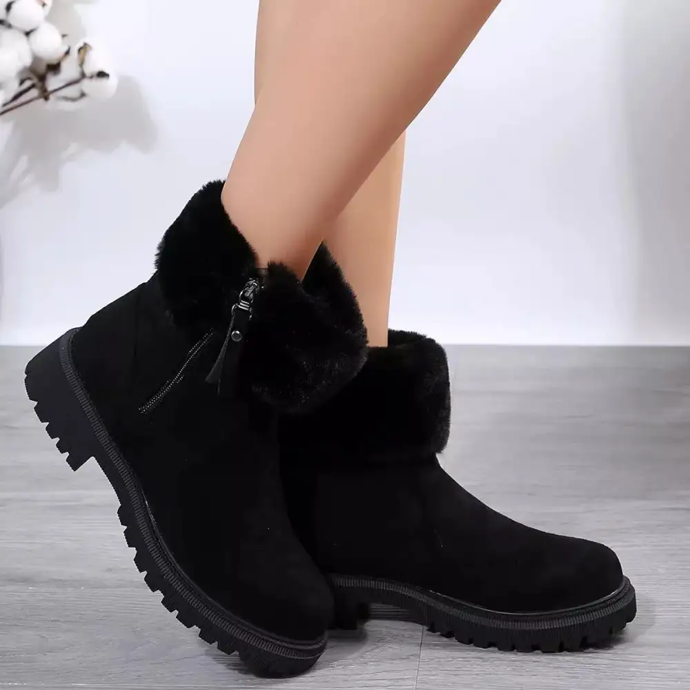 Side Zipper Fuzzy Boots