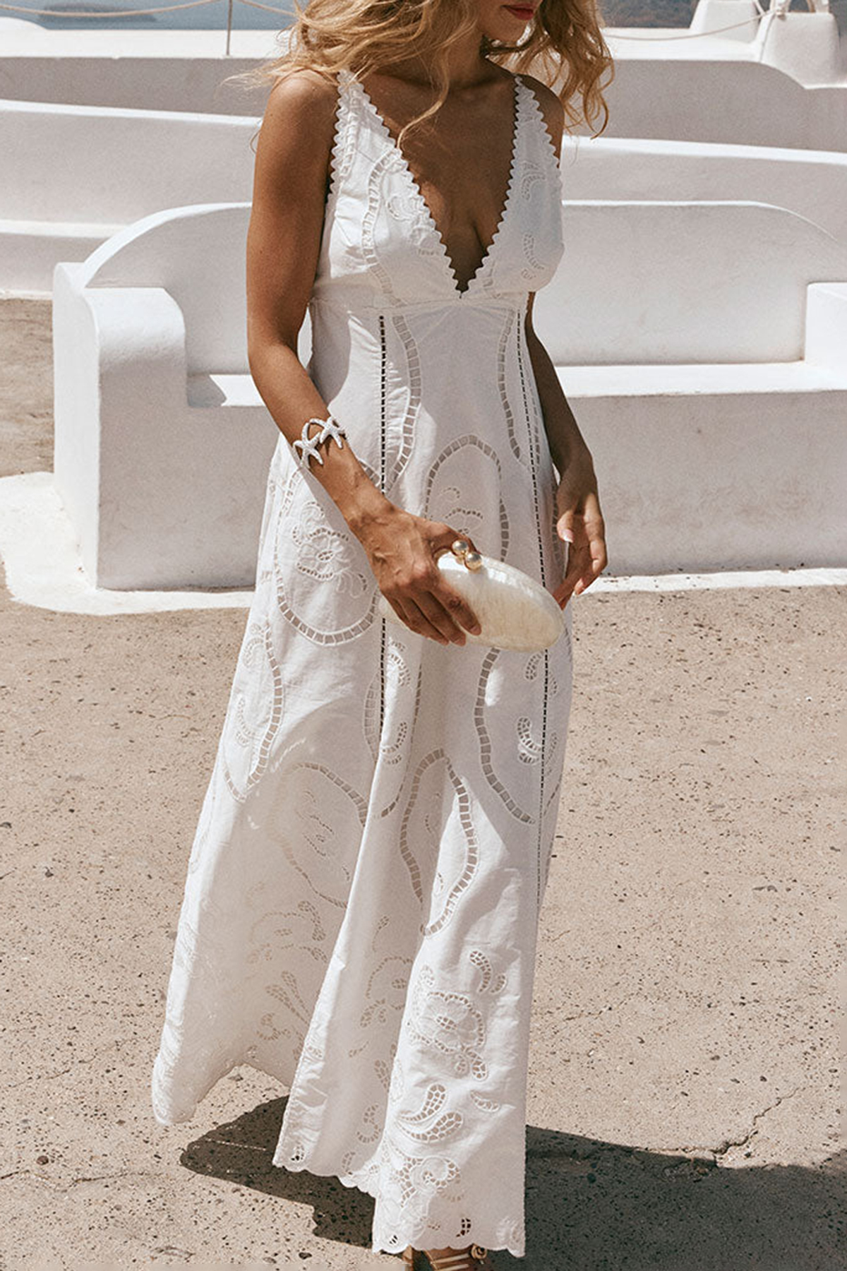 Embroidered V Neck Maxi Dress