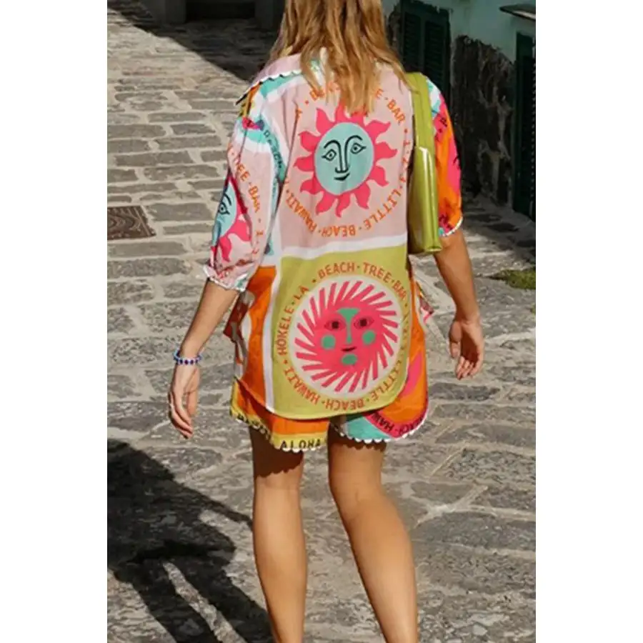 Everyday Printed Button Down Shirt and Shorts Set