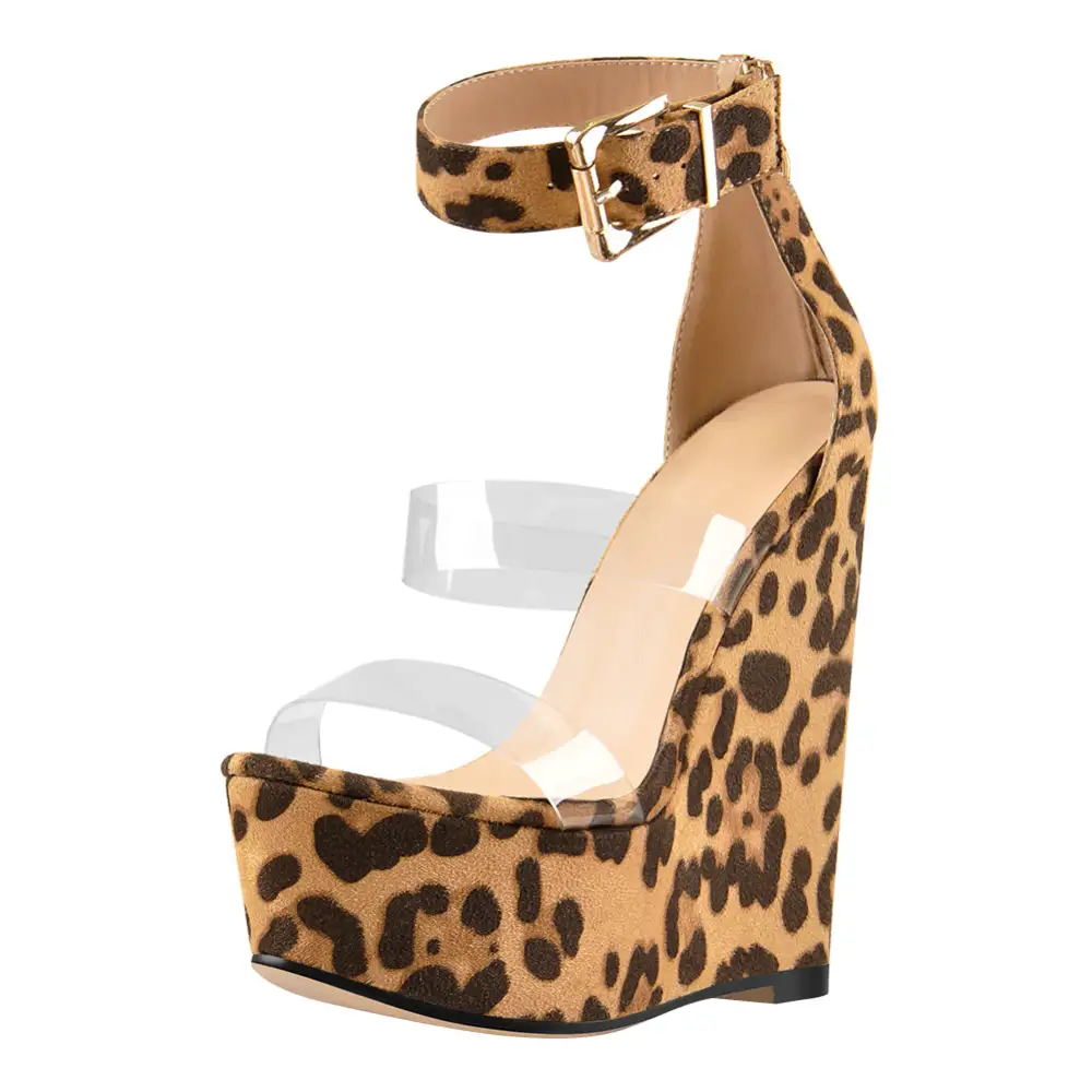 Suede Platform Transparent Strap Wedge Sandals