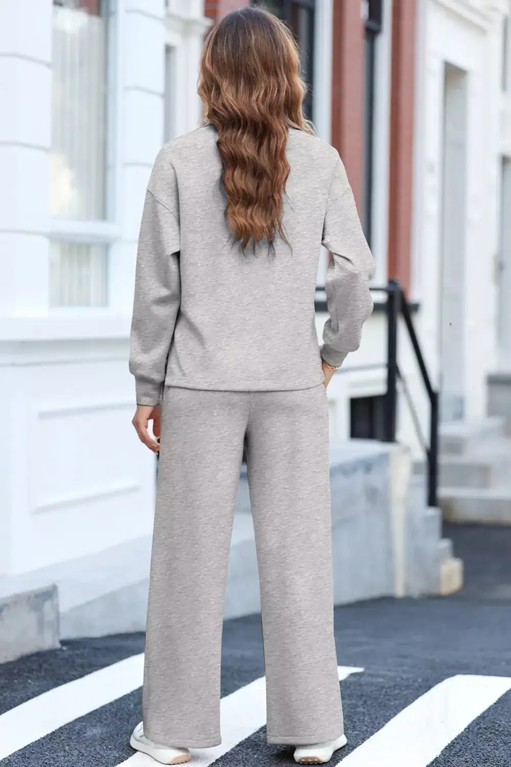 Solid Color V Neck Top and High Waist Pants Set