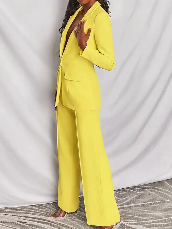 Deep V-Neck Cardigan Pants Set