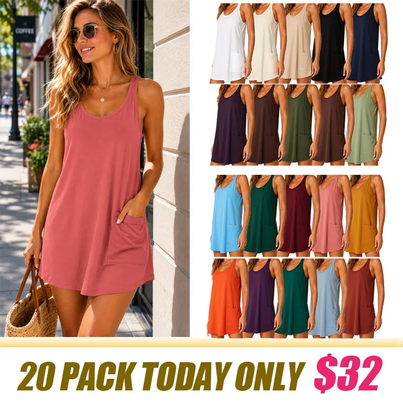 🔥Women's Casual Tank Dress with Built-in Shorts & Pockets