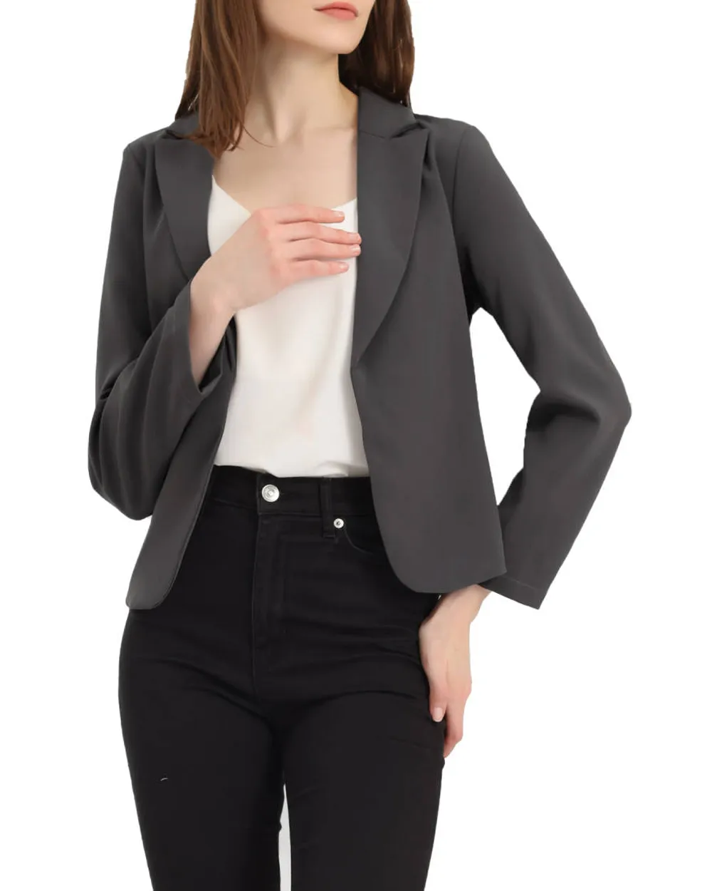 Casual Open Front Crop Suit Blazer Jacket