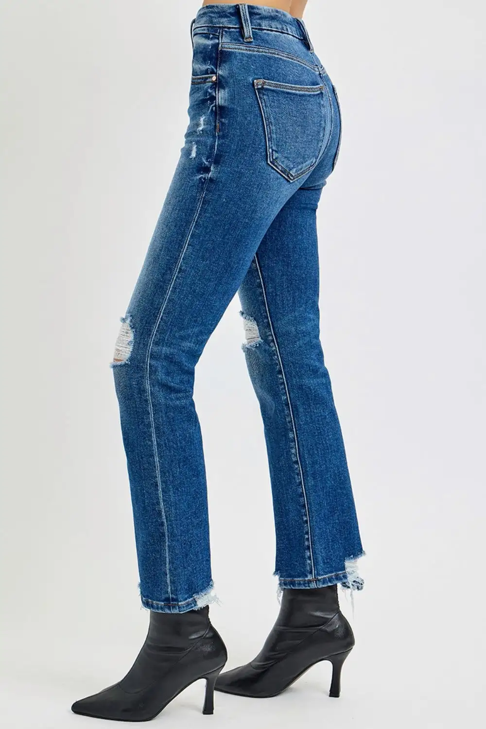 Easy High Waist Straight Leg Distressed Denim Jeans