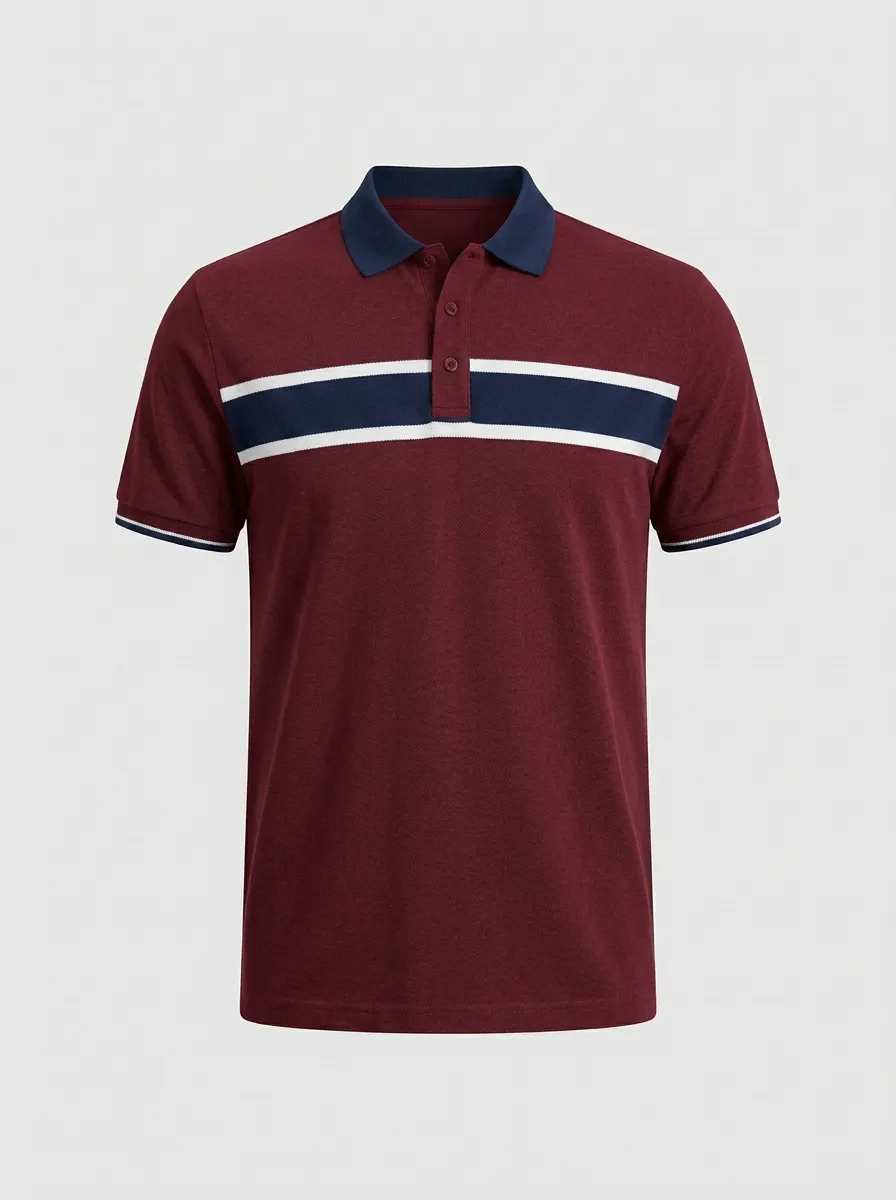 Men's Casual Sporty Navy White Striped Printed Polo Shirt