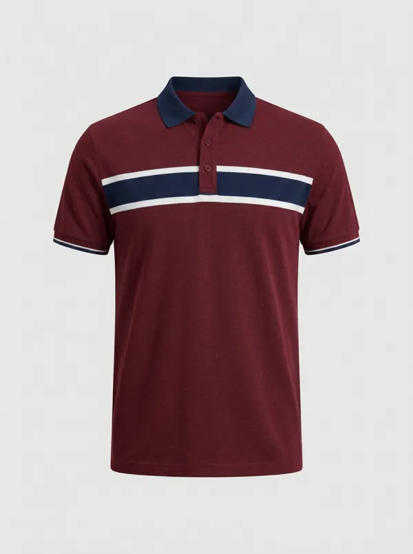 Men's Casual Sporty Navy White Striped Printed Polo Shirt