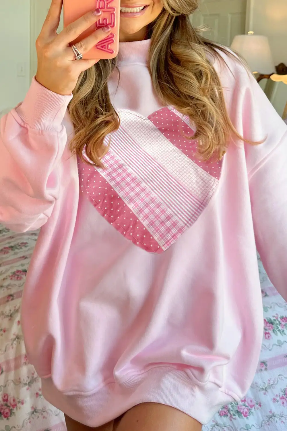 Relaxed Heart Accent Patchwork Sweatshirt