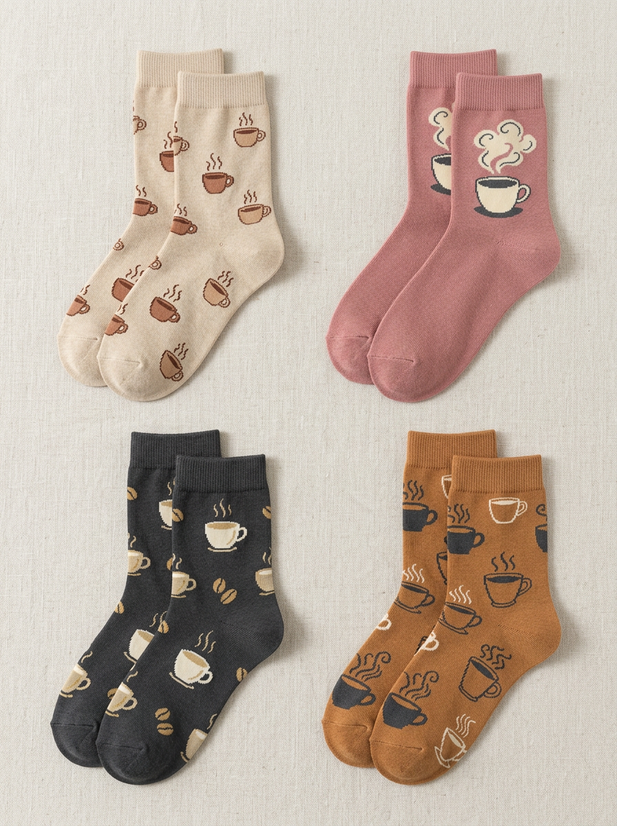 Women's Four-Pair Coffee Cup & Steam Crew Sock Set