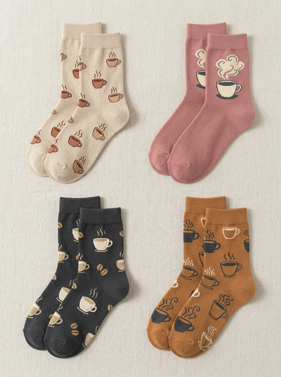 Women's Four-Pair Coffee Cup & Steam Crew Sock Set