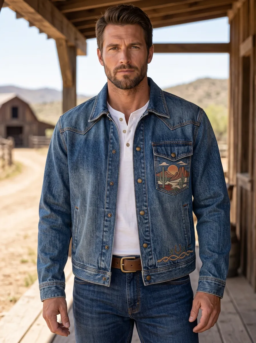 Men's Classic Western Cactus Desert Sunset Sun Jacket