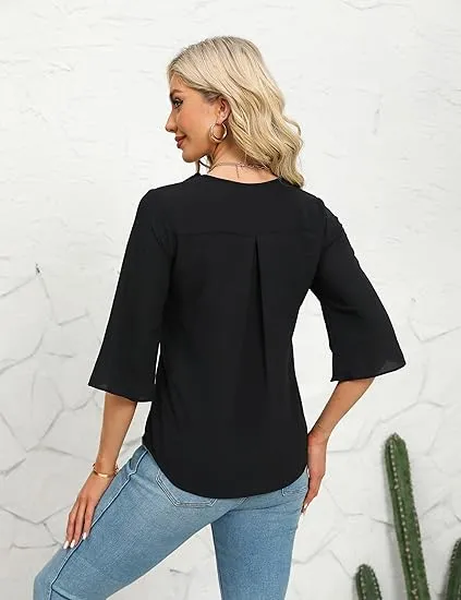 7PACK-Casual Blouses 3/4 Sleeve V Neck Ruffle Tops