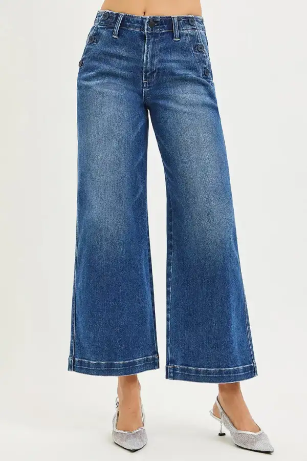 Relaxed High Waist Wide Leg Button Denim Jeans