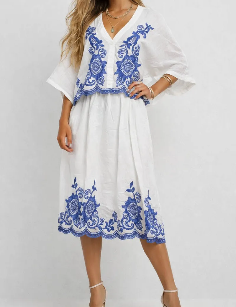 Elegant Embroidery Scalloped Midi Skirt
