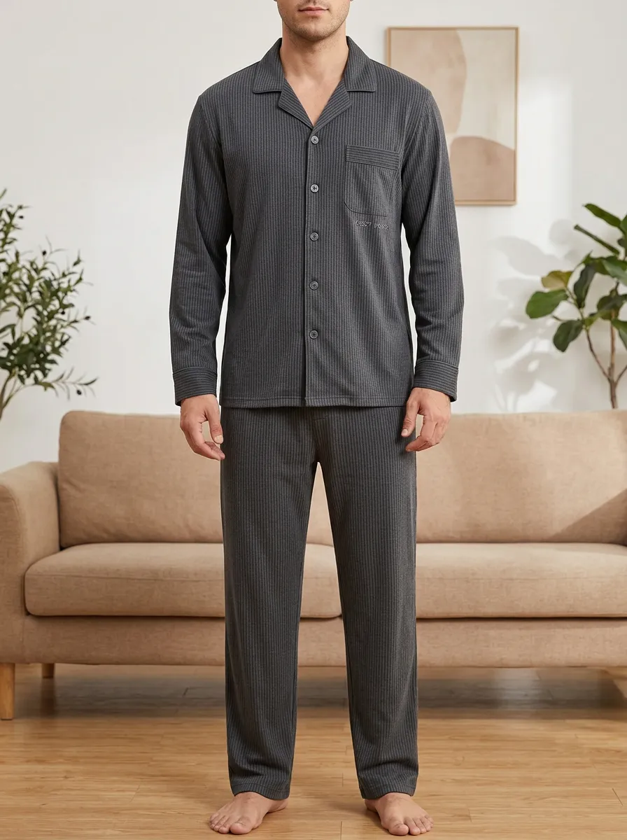 Button-Down Striped Lounge Men's Pajama Set