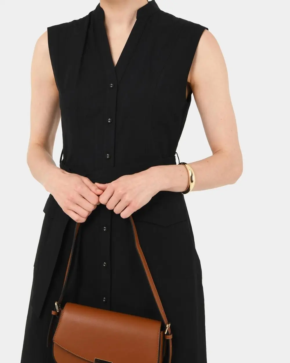 Mandarin Collar Utility Tie Dress