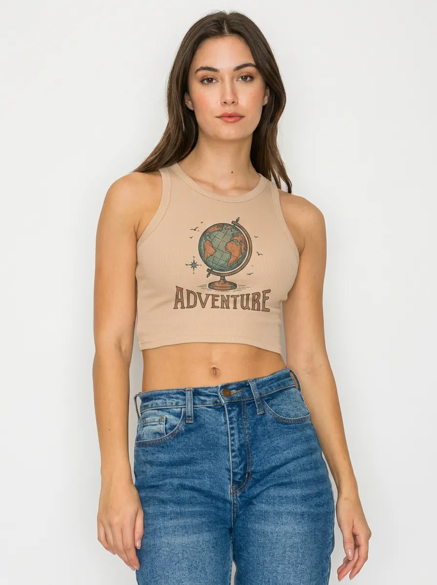 Women's Travel Lover Globe Adventure Printed Crop Top