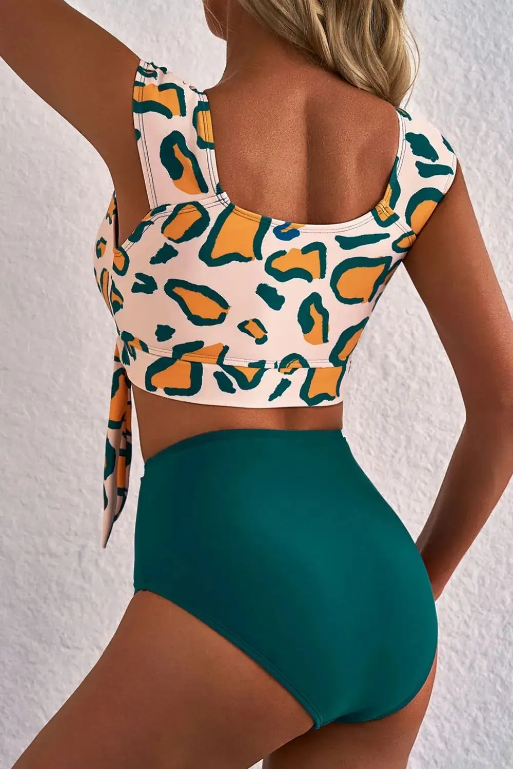 Leopard Print U Neck Knotted Bikini Swim Set